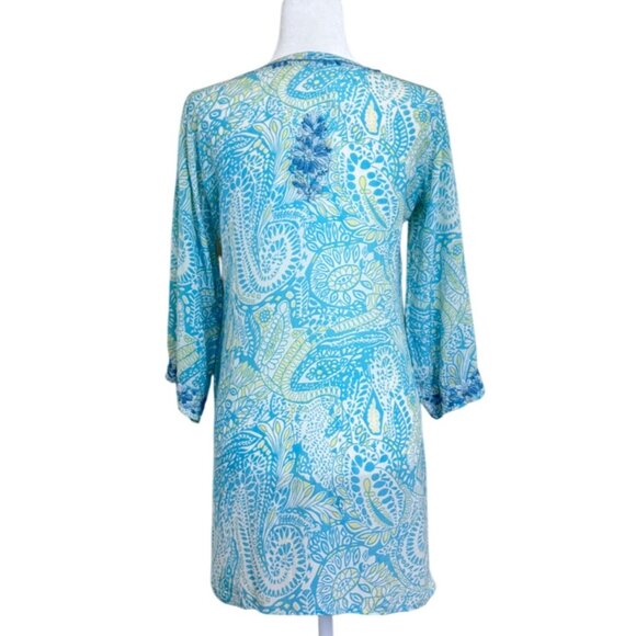 Amaya Womens Blue Silk Tunic Embroidered Paisley V-Neck Size 38 / US Small - Picture 3 of 8